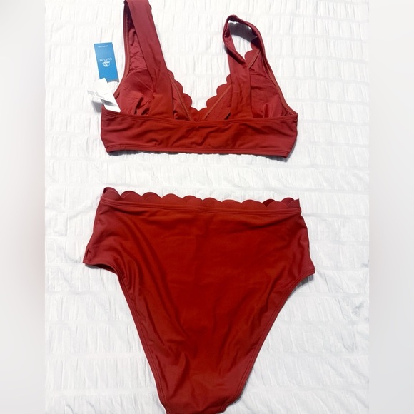 NWOT Cupshe Marsala Scalloped Bralette Mid Rise Hipster Bikini Medium Orange - Picture 4 of 7